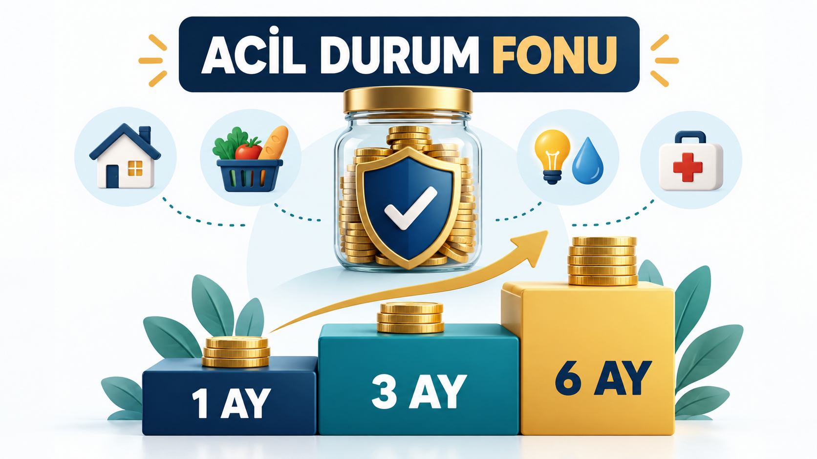 Acil durum fonu için 1, 3 ve 6 aylık temel gider hedefleri