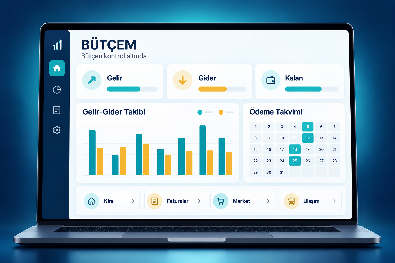 Bütçem bütçe kontrol uygulaması: gelir, gider, kalan tutar ve ödeme takvimi