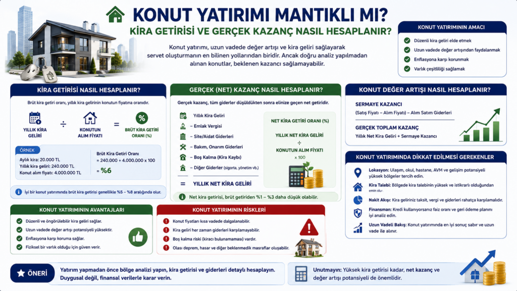 Konut Yatırımı Mantıklı mı? Kira Getirisi ve Gerçek Kazanç Nasıl Hesaplanır?