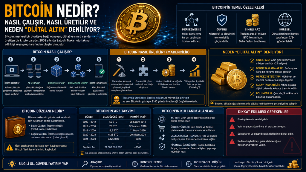 Bitcoin Nedir? Nasıl Çalışır, Nasıl Üretilir ve Neden “Dijital Altın” Deniliyor?